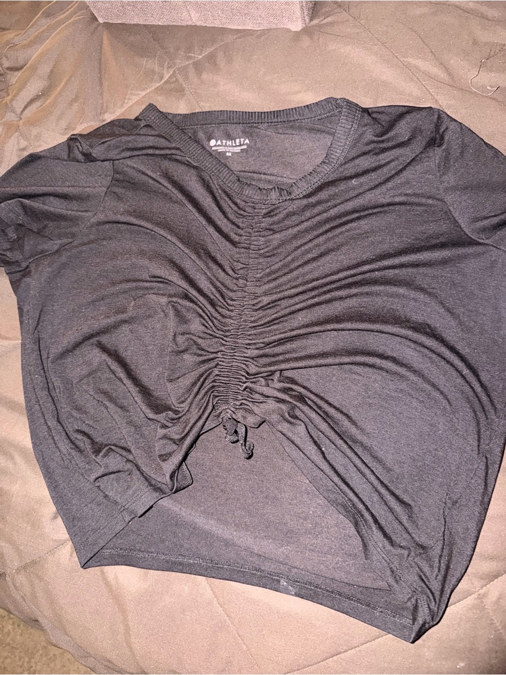 Athleta Black Ruched Drawstring Crop Top